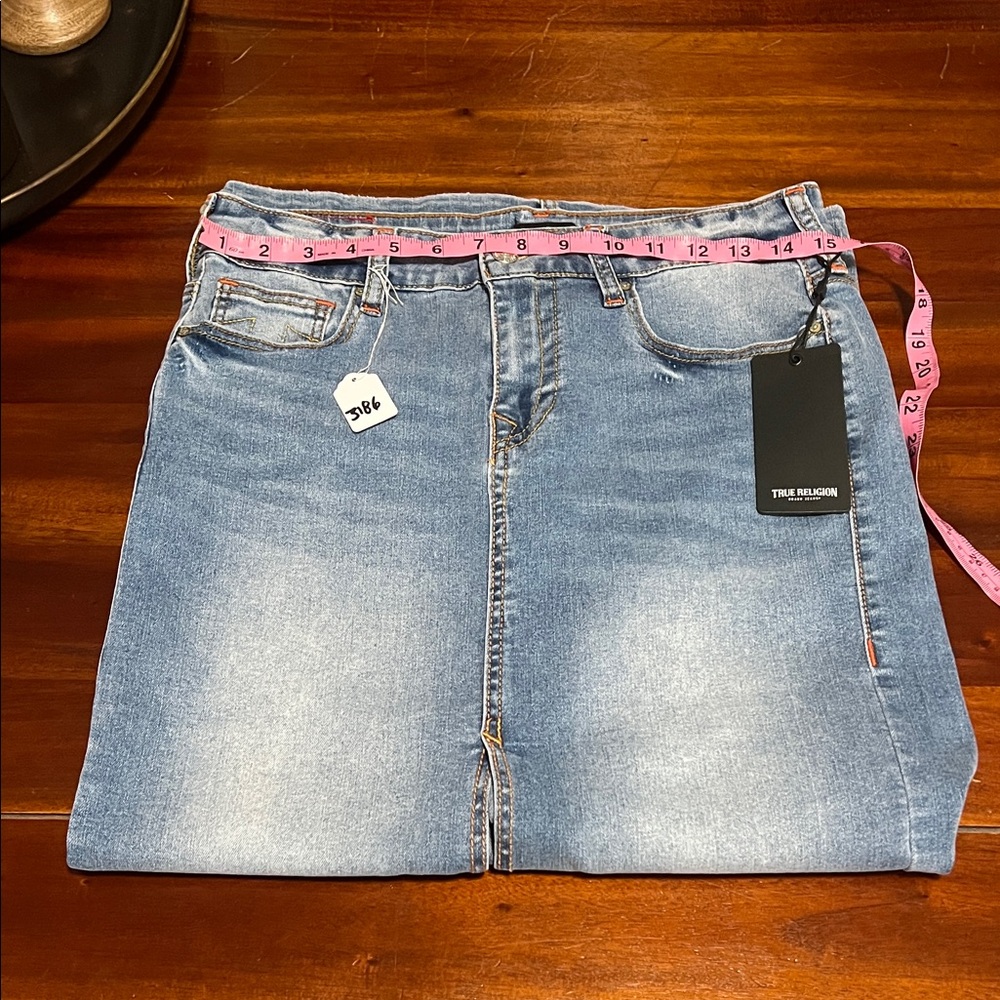 True Religion Faded Light Blue High-Rise Denim Skirt